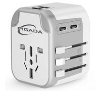 Adaptador Enchufe Universal Internacional, con 2USB y 2Tipo C, Cargador de Viaje para EU, Reino Unido, Americano, Canadá, Australia y Otros países, Gris