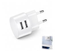Adaptador Enchufe USB Doble Puerto, Cargador Rápido 5V 2,1A Ultra Plano, Diseño Plano 25 mm, Carga Estable para Smartphone, Tablet, eBook, GPS, Reproductor MP3 MP4, Consola Portátil, Regleta, Hogar