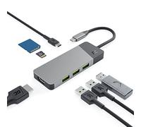 Adaptador, Estación de acoplamiento HUB USB-C PD 85W GC Connect 7en1 (3x USB-A 3.1 HDMI 4K 60Hz SD microSD) para Apple MacBook M1/M2, Lenovo ThinkPad X1, Asus ZenBook, Dell XPS, Soporte de Samsung DeX