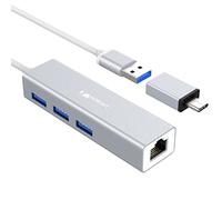 Adaptador Ethernet,VEMONT Aluminio Hub USB 3.0 a Puerto Red LAN Gigabit RJ45 Internet y 3 Puertos USB 3.0,Divisor Tipo con Adaptador Compatible con Mac,Chromebook,Surface,Otro PC/portátil