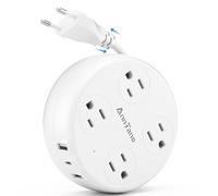 Adaptador Europeo con USB C，Europa Adaptador Universal de Viaje con 4 Enchufes y 3 USB, 15W Regleta Multicontacto con Extensión Eléctrica Retráctil de 1M, Travel Essentials Adapter Tipo C, Blanco