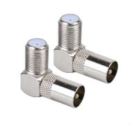 Adaptador F hembra a RF macho de ángulo recto de 90 grados, conector coaxial para caja de TV satélite, diseño roscado de metal para espacios reducidos (2 piezas)