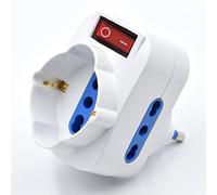 Adaptador Giratorio Blanco, 2 Tomas Italianas 10/16 A y 1 Enchufe Schuko 10/16 A, Enchufe Giratorio 16 A con Interruptor, Compacto