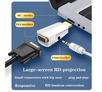 Adaptador HDMI a VGA, convertidor de audio HD 1080p, transmisión de audio con conector de 3,5 mm, color negro y blanco.