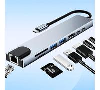 Adaptador HDMI de estación de acoplamiento USB C, adaptador multipuerto USB C 8 en 1, con HDMI, PD, 2 USB, puerto de datos USB-C, SD/TF, convertidor multiadaptador compatible con Ethernet para varios
