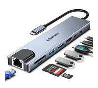 Adaptador HDMI Ethernet USB C, estación de acoplamiento 8 en 1 con HDMI 4K, Ethernet RJ45, lector de tarjetas SD/TF, USB 3.0/2.0, PD 100W, LAN USB-C Dongle para MacBook Pro/Air, iPad Pro, XPS, etc