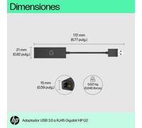 Adaptador HP USB 3.0 a RJ45 G2 Gigabit 1000 Mbps Negro Wake On LAN PXE