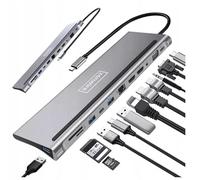 Adaptador HUB 12 en 1 ZENWIRE 2 x HDMI 4K, VGA, 3 x USB 3.0, RJ-45 (Fast ETHERNET), Mini Jack, USB-C Datenübertragung, Power DELIVERY