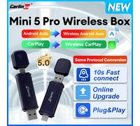 Adaptador inalámbrico 2 en 1 CarlinKit 5.0 Android Auto CarPlay 2025 New Mini 5 Pro Actualización en línea BT WiFi Conexión automática CarPlay Smart Ai Box Mini 5 Pro CarlinKit Genuine