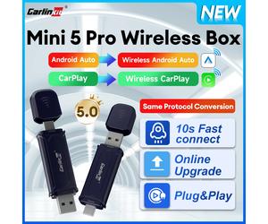 Adaptador inalámbrico 2 en 1 CarlinKit 5.0 Android Auto CarPlay 2025 New Mini 5 Pro Actualización en línea BT WiFi Conexión automática CarPlay Smart Ai Box Mini 5 Pro CarlinKit Genuine