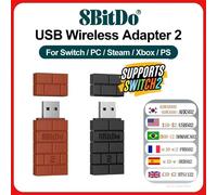 Adaptador Inalámbrico USB Bluetooth 8BitDo 2 para Nintendo Switch 2, PS3, PS5, Xbox JoyCon, Receptor RR2 R para PC, Windows, Mac, Raspberry Pi Red