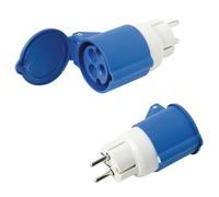 Adaptador industrial - adaptador schuko simple de 2p con tapa, ideal para conectar equipos eléctricos en entornos industriales.