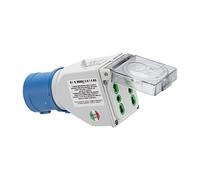 Adaptador industrial enchufe Color 2P + T 16 A CEE Azul - IP44. Toma Color 2 X 2P + T 16 A Bipasso - IP44.