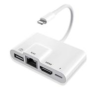 Adaptador iPhone HDMI Cable i Phone USB OTG RJ45 Ethernet LAN Adaptador Red Cable, 4 en 1 Adapta-dor Digital AV OTG Ethernet iPhone Compatible con IP-Hone 14/13/12/12 Pro/11/11Pro/XS/XR/X/ 8/Pad