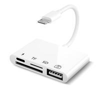 Adaptador iPhone Le-ctor Tarjetas SD, Kit Conexión Cámara USB iPhone 4 en 1, Adaptador Lector Tar jetas SD/TF iPhone, Lector de Tarjetas SD, USB OTG Cable para iPhone 14 13 12 11 X XS 8 7 y Pad