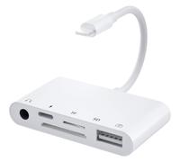 Adaptador lector de tarjetas 4 en 1, Plug and Play para adaptador Lightning macho a USB hembra OTG para iPhone, conector divisor de carga de energía