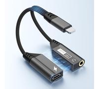 Adaptador Light-ning a Jack 3.5mm PD 27W Magnético 2en1 Hi-Res 32Bits/384KHz Adaptador Auriculares Micrófono Controles en Línea para iPhone 14/13/12/11/X/8/7/Pad,Cascos Auxiliar Audio Cable Jack Cable