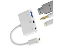 Adaptador Lightning a Jack 3.5 USB Cargador para Apple iPhone 14 13 12 11 Pro MAX para iPad Conversor Cable Auriculares OTG Adapter Cascos Auxiliar Coche Dongle Lectorlector Tarjetas Accesorios