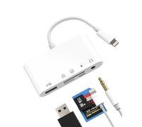 Adaptador Lightning a USB Lector De Tarjeta SD 3.5mm Jack Auriculares(5 En 1) para iPad Micro SD TF Memory Card Reader para iPhone 14 para Apple Cámara OTG 3.0 Cable AUX Audio Cargador Conector Stick