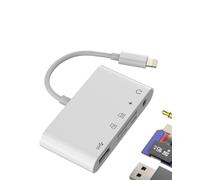 Adaptador Lightning a USB lector de tarjetas SD(5 en 1)OTG 3.0 Micro SD Card Reader Jack AUX Auriculares 3.5mm para iPhone 14 Pro Max Auriculares Splitter para Apple TF Memoria Flash Cámara para iPad