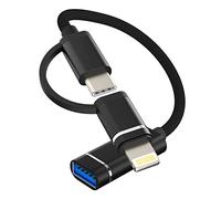Adaptador Lightning USB C Toma 2 en 1 para Apple iPhone 15 Pro Max Macbook Air para iPad Compatible con Samsung Type C Jack divisor USB A Descargar Fotos Memoria Accesorios Cable OTG Convertidor