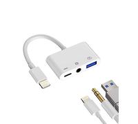 Adaptador Lightning USB - Divisor de Audio AUX de 3,5 mm para Auriculares Carga y Transferencia de Datos OTG 3.0 Lector de Tarjetas USB-A para Apple para iPhone 14/13/12/11/X/8/7/SE para iPad