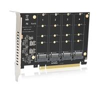 Adaptador M.2 PCIe NVMe 4.0/3.0 Tarjeta Adaptadora de 4 Puertos SSD M.2 NVMe SSD a PCIEX16 M Key, Tarjeta de Expansión de Lector de Convertidor de Disco Duro, PCIE a NVME 4 Bahías