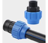 Adaptador macho para sistemas de agua potable de tubería de polietileno con componentes de polipropileno y goma, adecuado para uso en riego al aire libre (32 mm x 3/4 pulgadas)