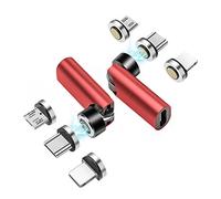 Adaptador magnético USB C a USB C de rotación de 540 grados, paquete de 2 3 en 1 QC 3.0, carga rápida, soporte máximo 3A, rojo