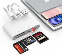 Adaptador Memory Stick Pro Duo, lector de tarjetas de memoria 4 en 1 para tarjetas SD/TF/XD/Memory Stick Pro Duo, lector de tarjetas SD Lightning/USB-A/USB-C para iPhone 17/16/15/14/iPad/Android/PC
