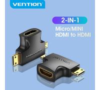 Adaptador HDMI Vention AGFB0 2 en 1 HDMI Hembra a Micro/Mini HDMI Macho Chapado en Oro Negro