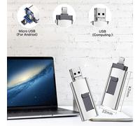 Adaptador multidispositivo con certificación MFi para liberar espacio fácilmente y realizar copias de seguridad automáticas, 64 GB, color plata.