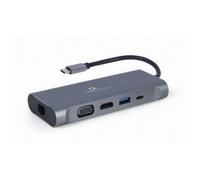 ADAPTADOR MULTIP GEMBIRD USBC 7EN1 HUB3.0,HDMI,VGA,PD,LECTOR TARJETAS,AUDIOGRIS
