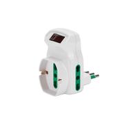 Adaptador múltiple con Interruptor, 3 Tomas (2 bipaso 16 A + 1 Schuko), protección contra sobrecarga, Blanco