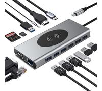 Adaptador multipuerto concentrador USB tipo C 15 en 1 con HDMI, VGA, Ethernet, USB C PD