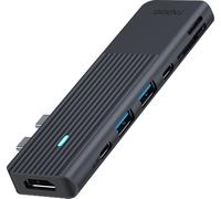Rapoo Adaptador Multiport 7 en 2 USB-C para MacBook (2 USB-A, 1 USB-C, 1 HDMI 2.0, 2 Pantallas a 60Hz, 1 Lector de Tarjetas SD, 1 Lector Tarjetas MicroSD y 1 USB-C Power Delivery 100W) Gris