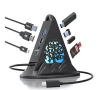 Adaptador multipuerto USB C, 8 puertos con luz RGB, HDMI 4K, carga PD de 100 W, 3 puertos USB A y 1 USB C, lector de tarjetas SD/TF, compatible con portátiles para juegos, Switch, PS5