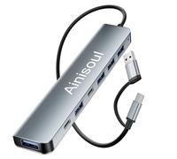 Adaptador multipuerto USB C, concentrador USB, divisor USB para laptop, MacBook Pro, iMac, iPad, Dell XPS y más dispositivos USB o USB-C (aluminio, gris)