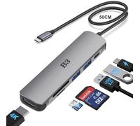 Adaptador multipuerto USB C, convertidor HDMI 6 en 1 con cable de 50 cm, puertos de datos USB 2.0 y 3.0 de 5 Gbps, 55 W PD, ranura para tarjeta SD/TF, conector AV digital compatible con laptop MacBook