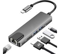 Adaptador multipuerto USB C Ethernet 5 en 1 para MacBook, concentrador USB C a divisor HDMI 4K a 60 onzas con 2 puertos USB 3.0 1 PD, compatible con MacBook Pro Air/Chromebook/Dell XPS/HP/Matebook