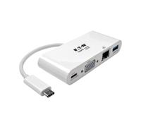 Tripp Lite U444-06N-VGU-C Adaptador USB-C (Tipo-C) a VGA con USB-A, Carga USB-C PD y Gigabit Ethernet, USB 3.1 Gen 1, Compatible con Thunderbolt 3, 1080p, Color Blanco
