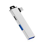 Adaptador multipuertos USB C tipo C con interfaces USB 2.0 y USB 3.0 para conectar y reproducir funcionalidad