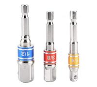 Adaptador Socket Hexagonal 3 Piezas, Accesorios para Taladro 1 / 4in, 3 / 8in, 1 / 2in Tipo A - Alta Durabilidad, Acero Cromo Vanadio, Compatible con Atornilladores y Taladros (Estilo B)