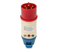 Adaptador Testboy TV 432 CEE con indicador de dirección de campo giratorio (carcasa de PE a prueba de roturas, combinable con Testavit Schuki 1A, 2K y 3A), rojo/blanco/azul