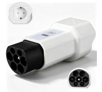 Adaptador tipo 2 a Schuko, 16 A, 3,5 kW, con botón de parada para bicicleta | Indicador de voltaje de 220 V, adaptador de descarga adecuado para columna de carga, adecuado para sillas de ruedas