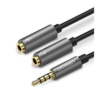 Adaptador Ugreen 3,5 Mm Mini Jack Aux Splitter Cable Microphone Plug 20Cm Prateado (30619)