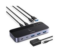 UGREEN Switch USB C 3.2 10Gbps Comutador KVM Puertos para 2 PC Entradas 4 Salidas Sincronización de Archivos para Teclado Ratón con Controlador del Escritorio e Incluye Cables