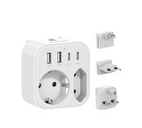 Adaptador universal, Adaptador de enchufe con USB C, Adaptador de enchufe internacional, Alimentación para Japón, Europa, Inglaterra