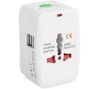 Adaptador universal de viaje multifunción todo en uno con 2 puertos USB, compatible con más de 150 países, incluyendo Estados Unidos, Australia, Reino Unido y Europa.