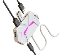 Adaptador USB 2.0 de 7 puertos con múltiples funciones con cable reforzado, decoración LED de escritorio para teclados de PC